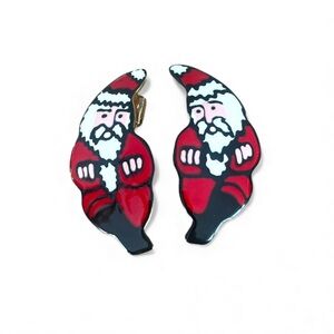 Vintage Hand Painted Santa Claus Dangle Earrings | Christmas Earrings